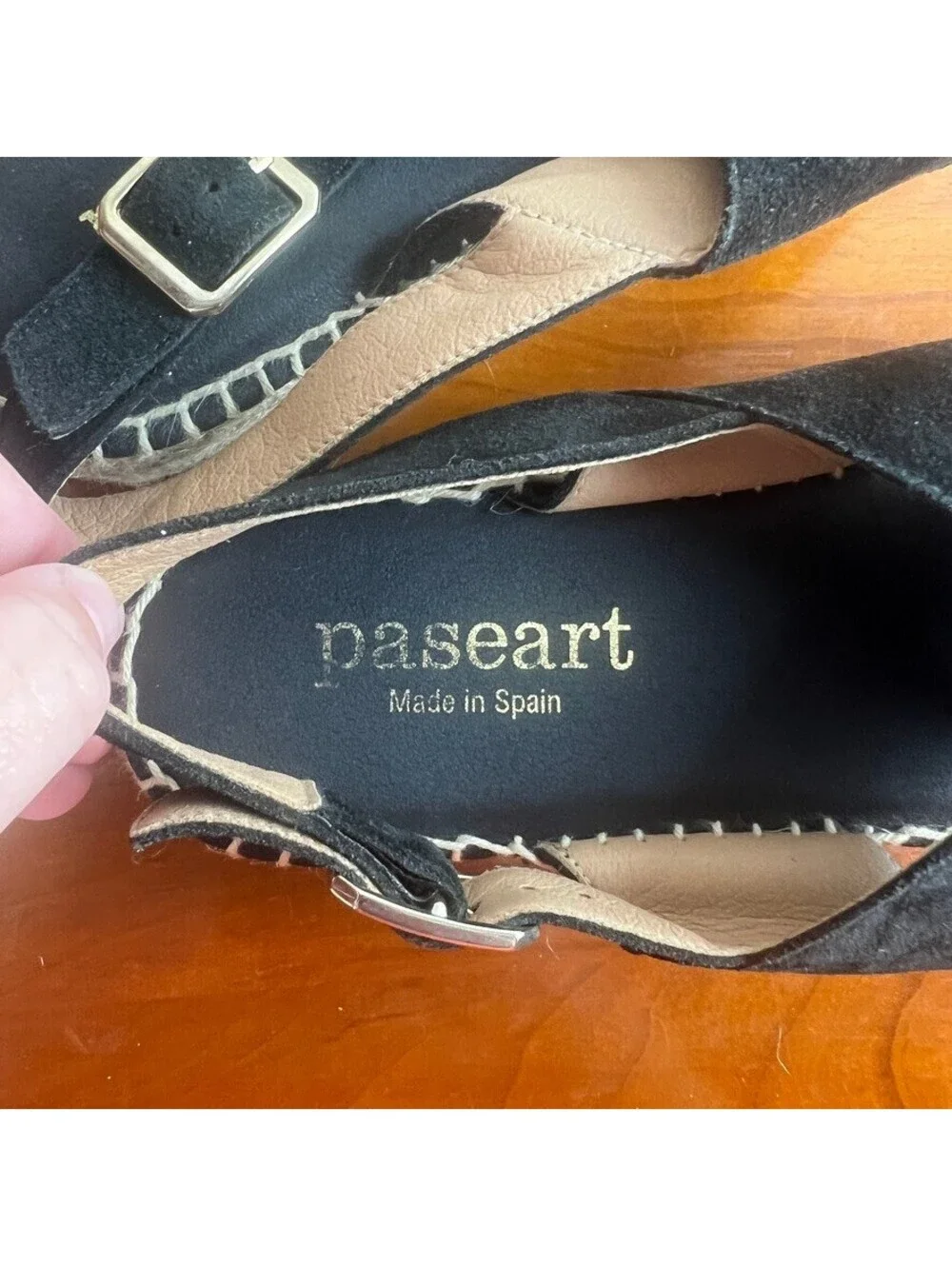 Paseart Black Suede Espadrille Platform Sandals Women's EU 39 Leather Slingback